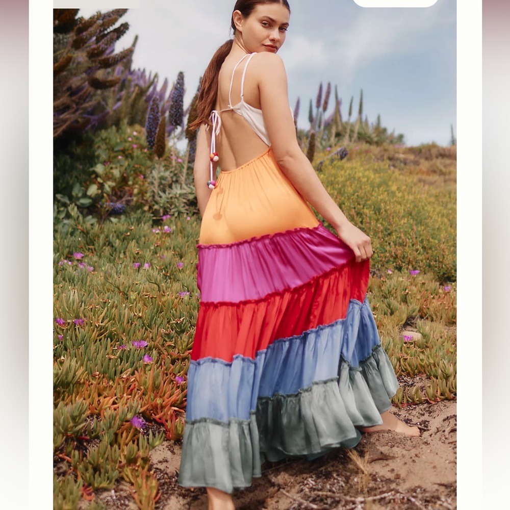 By Anthropologie Size 2X Rainbow V-Neck Maxi Dress